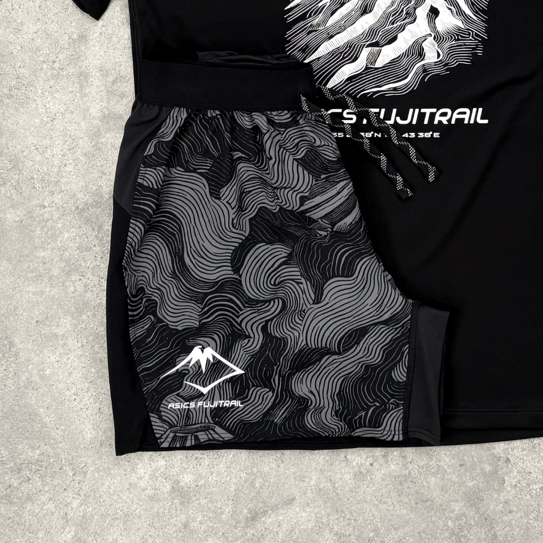 ASICS Fujitrail All Over Print Shorts Set 'Cream/Black'