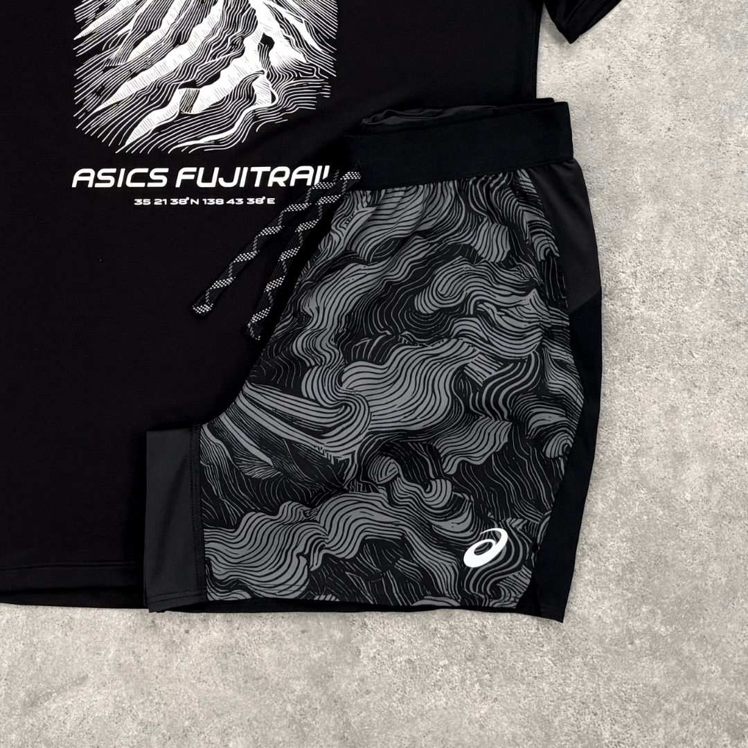 ASICS Fujitrail All Over Print Shorts Set 'Cream/Black'