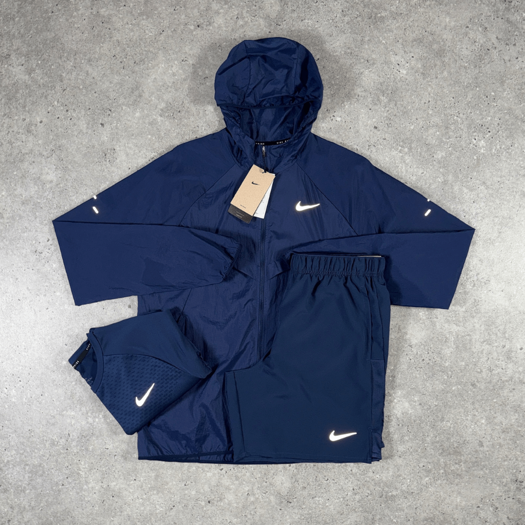 Men's Nike stride jacket t-shirt shorts tri-set in midnight