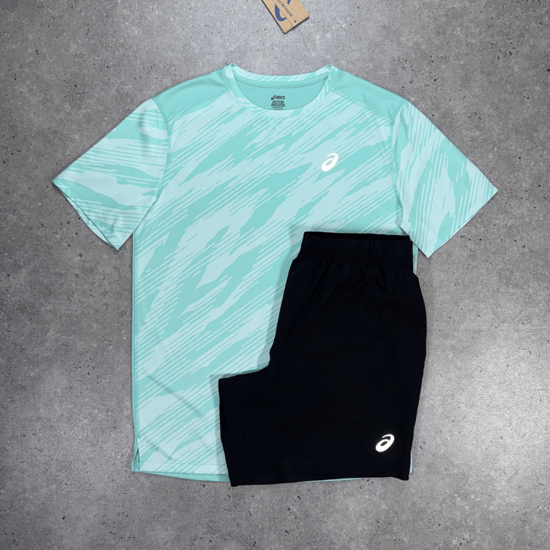 asics all over print t-shirt 'oasis green/black'
