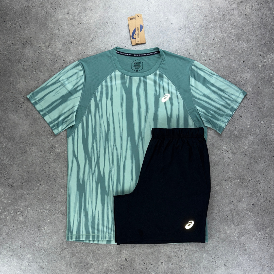 asics all over print t-shirt 'teal' set