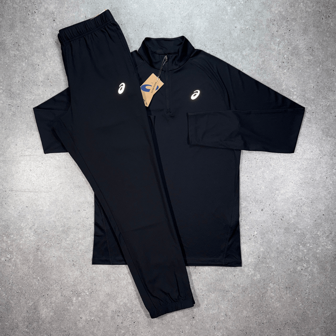 Men's Asics core 1/4 zip pants set in black
