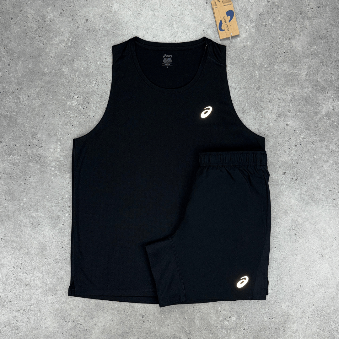 Men's Asics core vest shorts set in black
