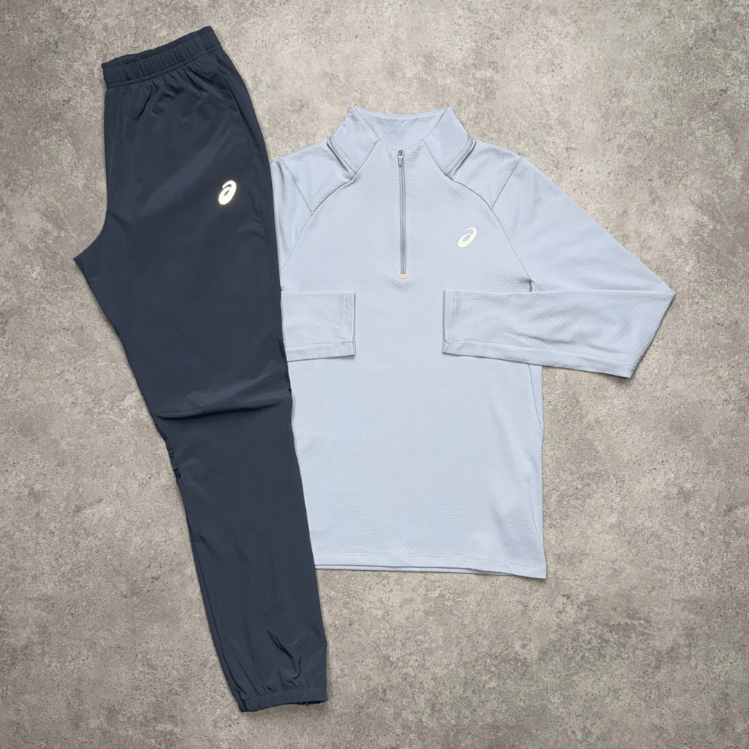Men's ASICS Lycra 1/4 Zip Pants Set 'Grey/Carrier Grey'