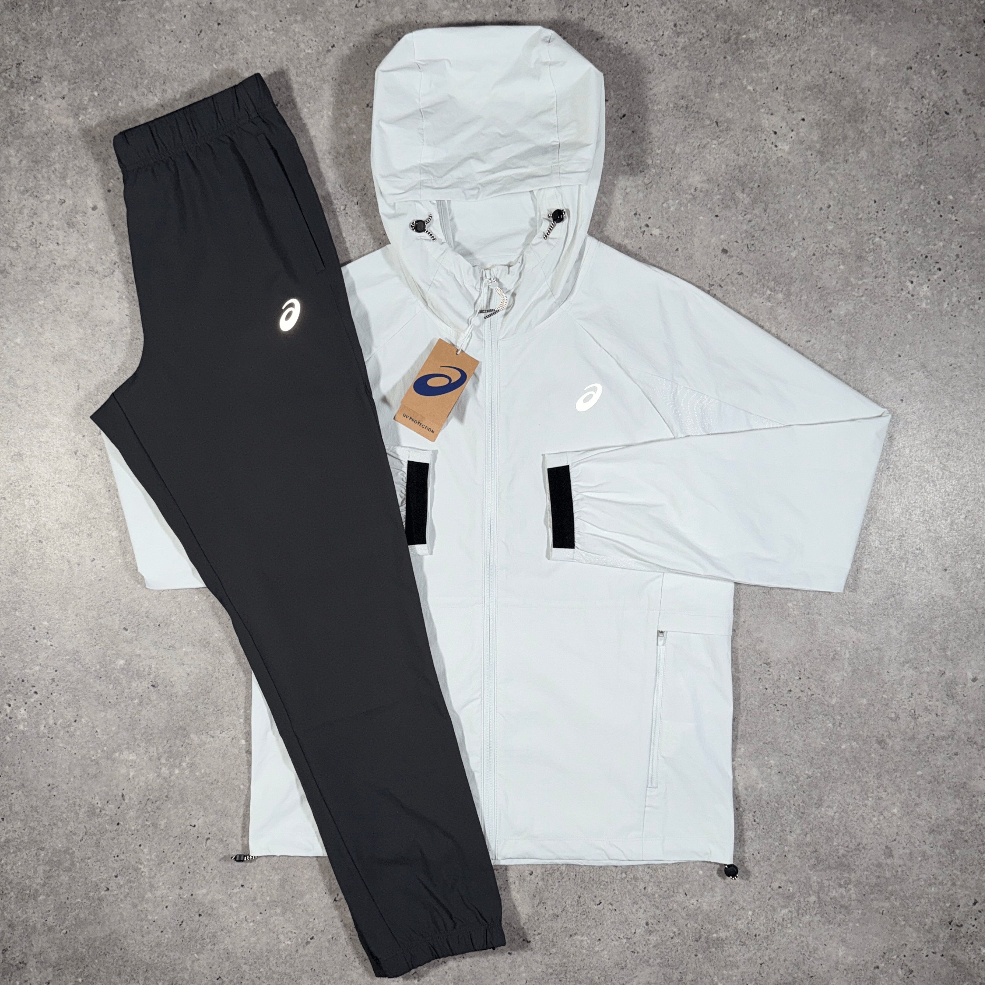 Asics reflective jacket pants set 'white/grey'
