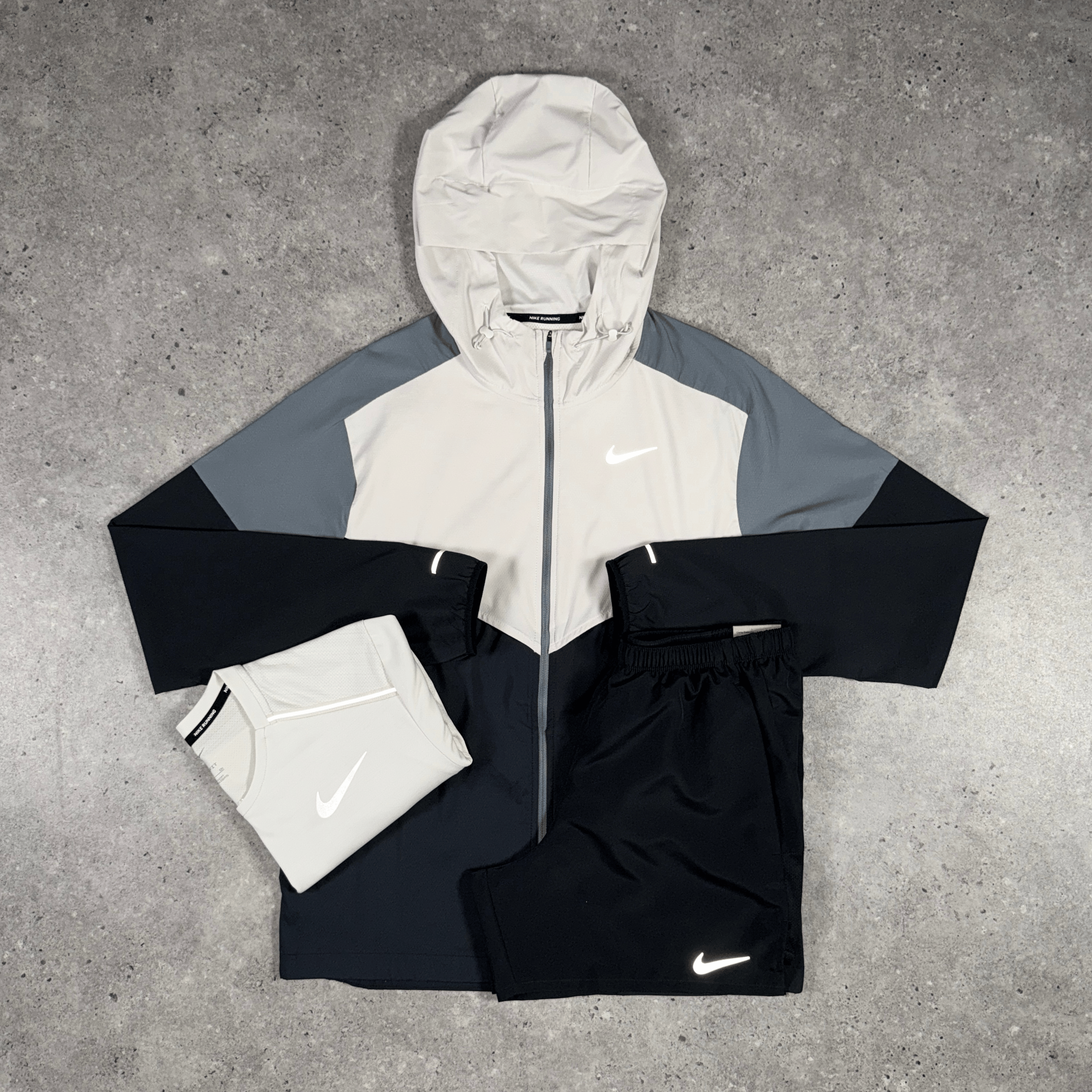 Nike windrunner miler challenger short tri-set 'light bone/black'