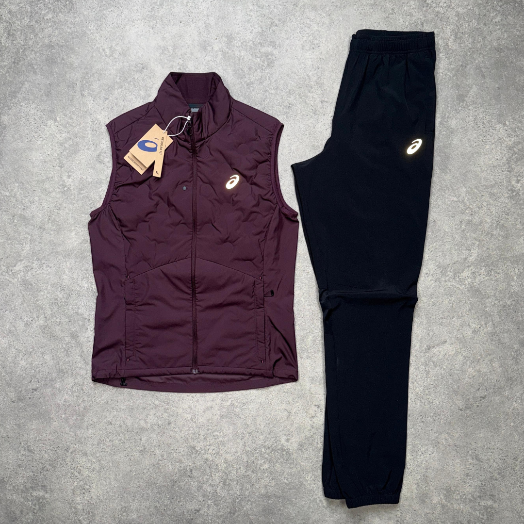 ASICS Evergreen Gilet Pants Set 'Dark Currant/Black'