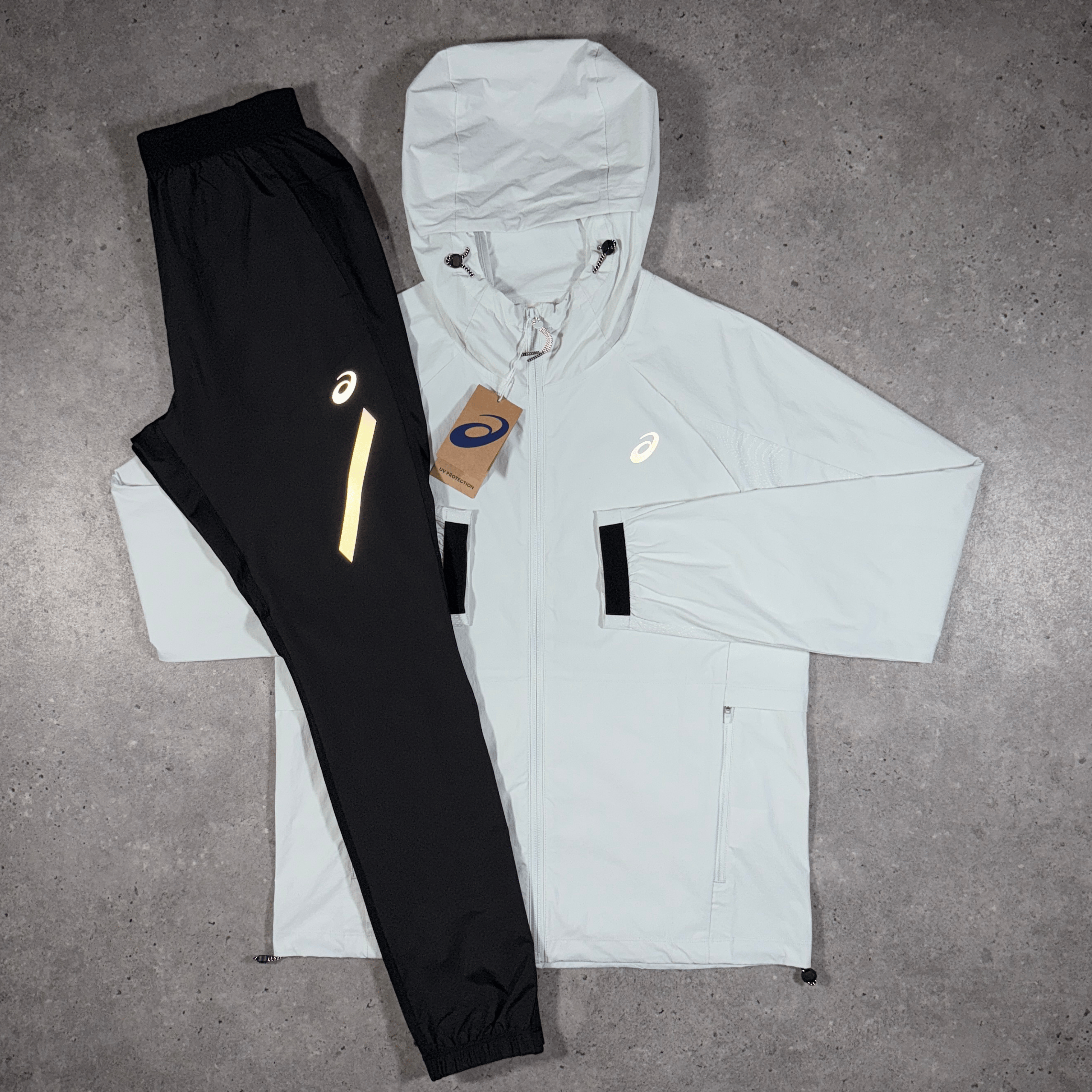 Asics reflective jacket lite pants set 'white/black'