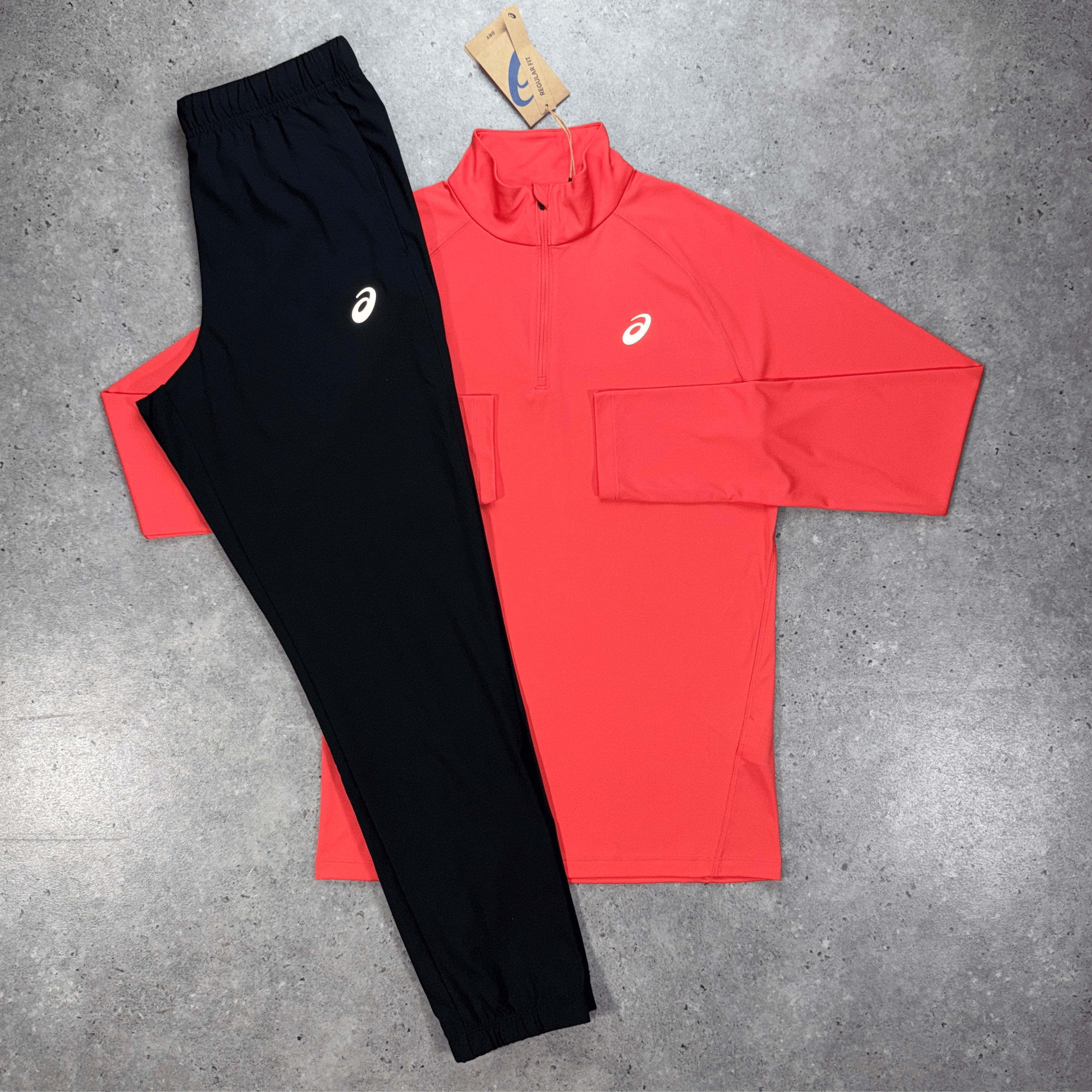 Asics core 1/4 zip pants set 'coral/black'