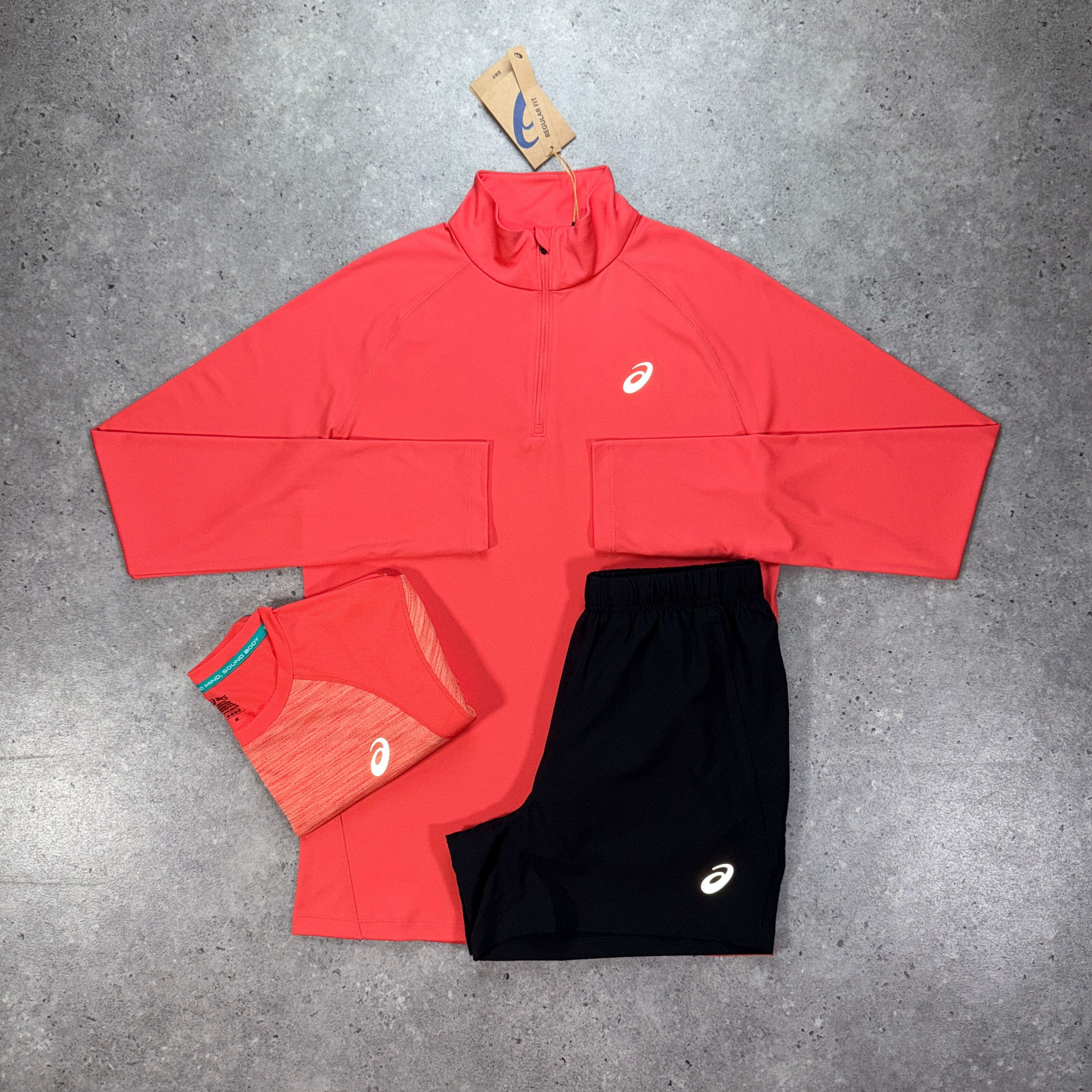 Asics core 1/4 zip tri-set 'coral/black'
