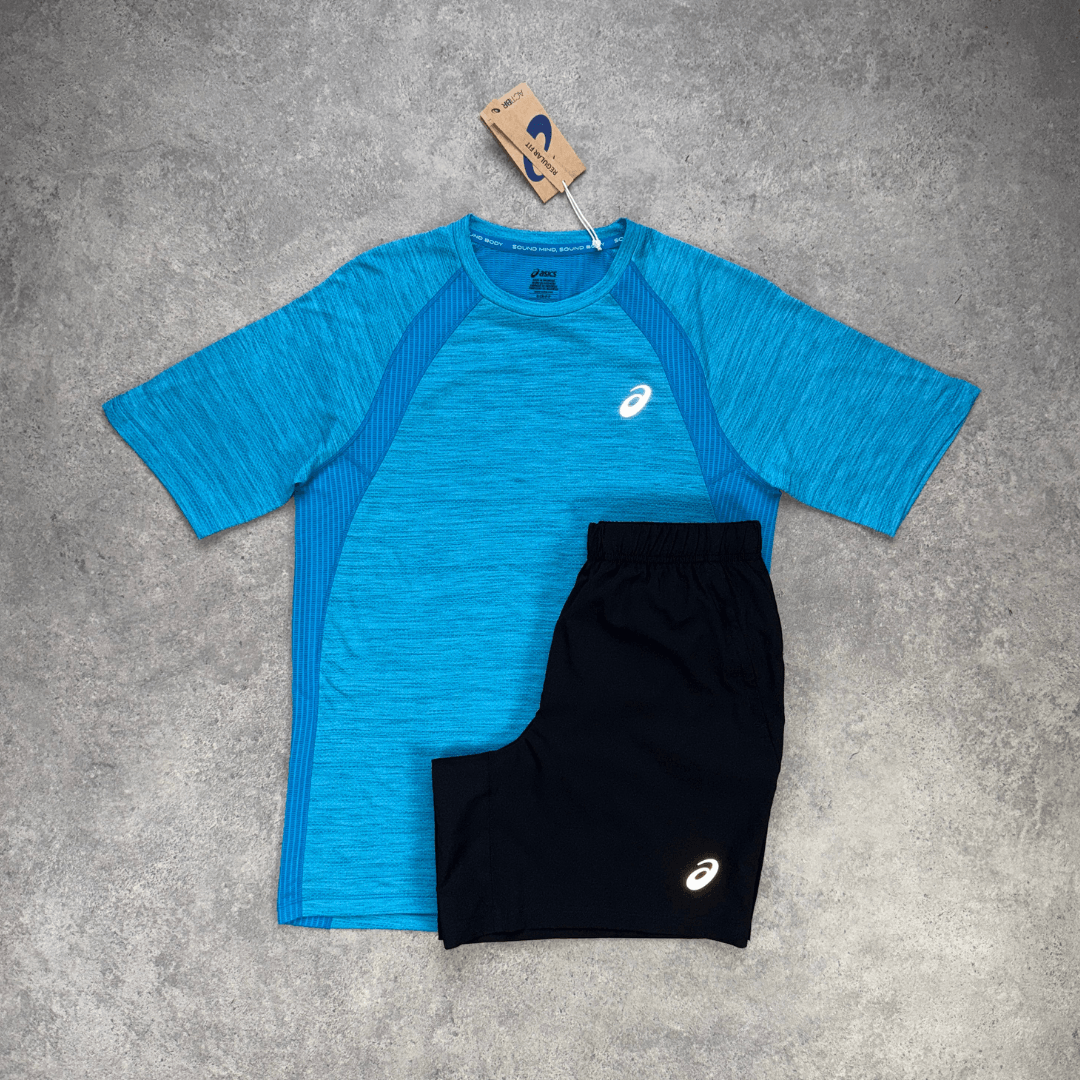 Men's ASICS Road Core Shorts Set 'Aegan Blue/Black'