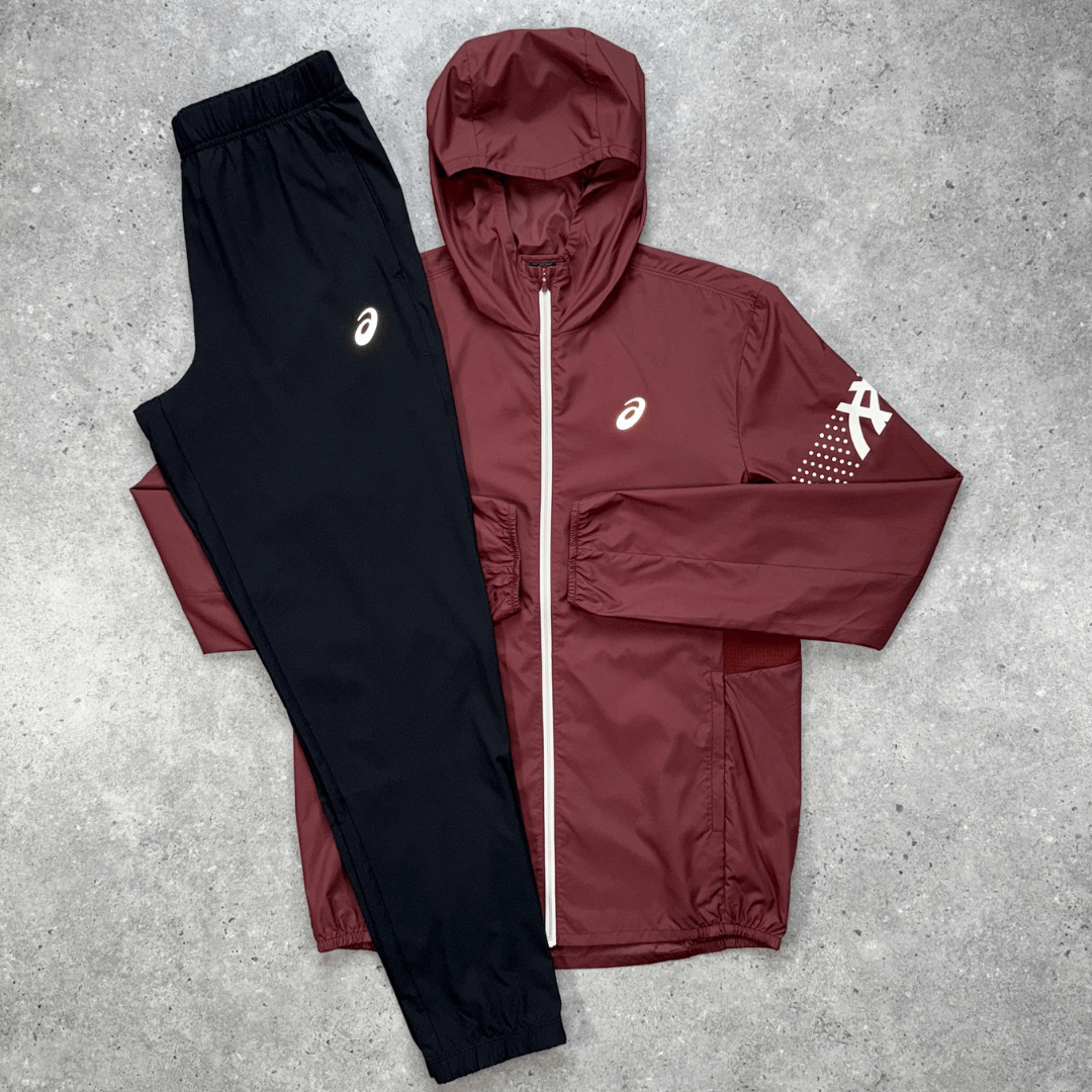 Asics icon jacket core pants set 'dark red/black'
