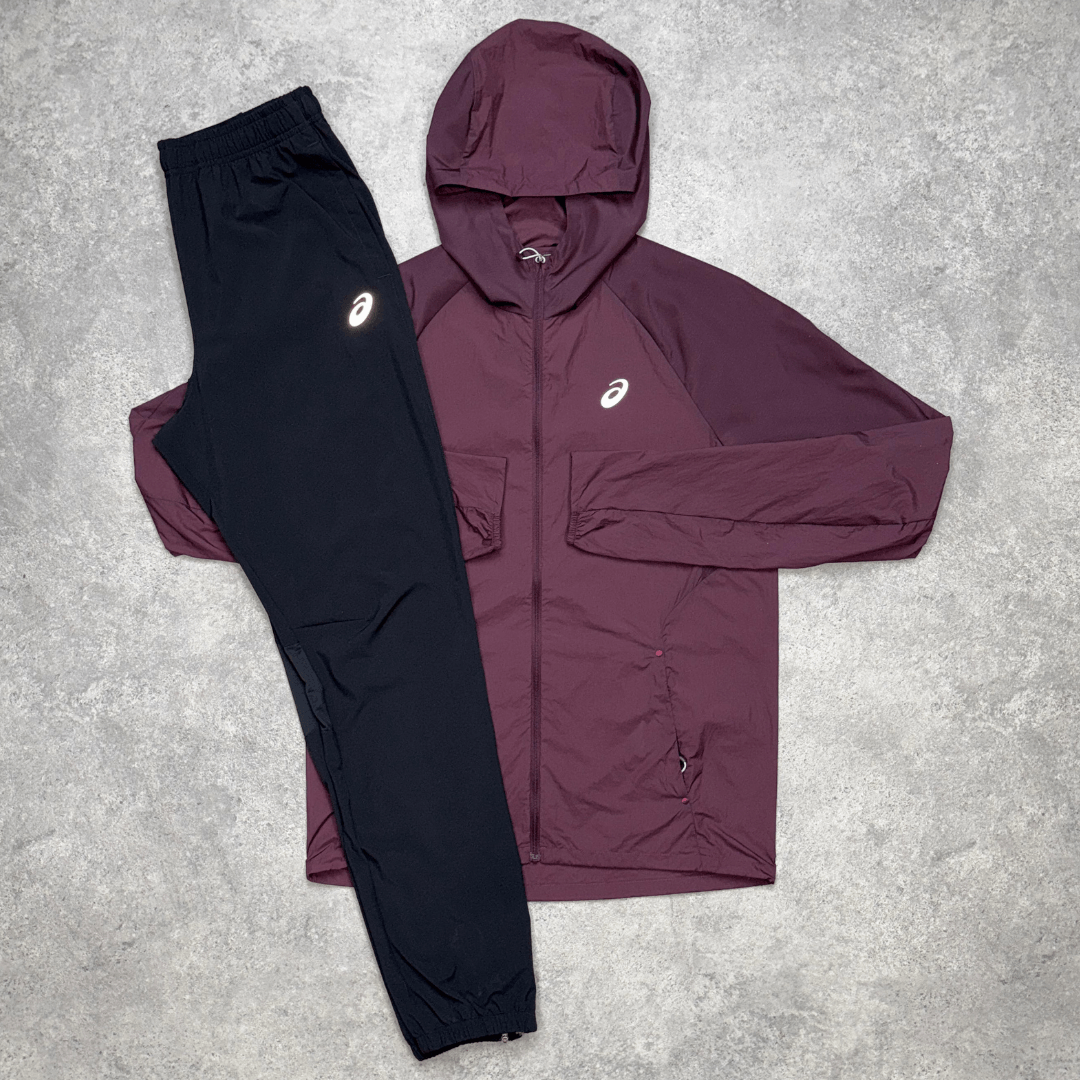 Men's ASICS Road Lightweight Pants Set 'Dark Currant/Black'
