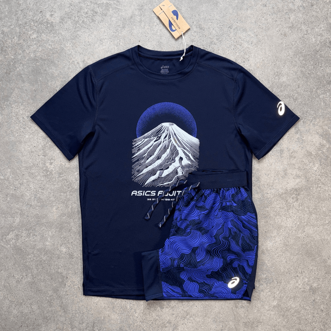 Men's ASICS Fujitrail All Over Print Shorts Set 'Midnight/Cobalt Burst'