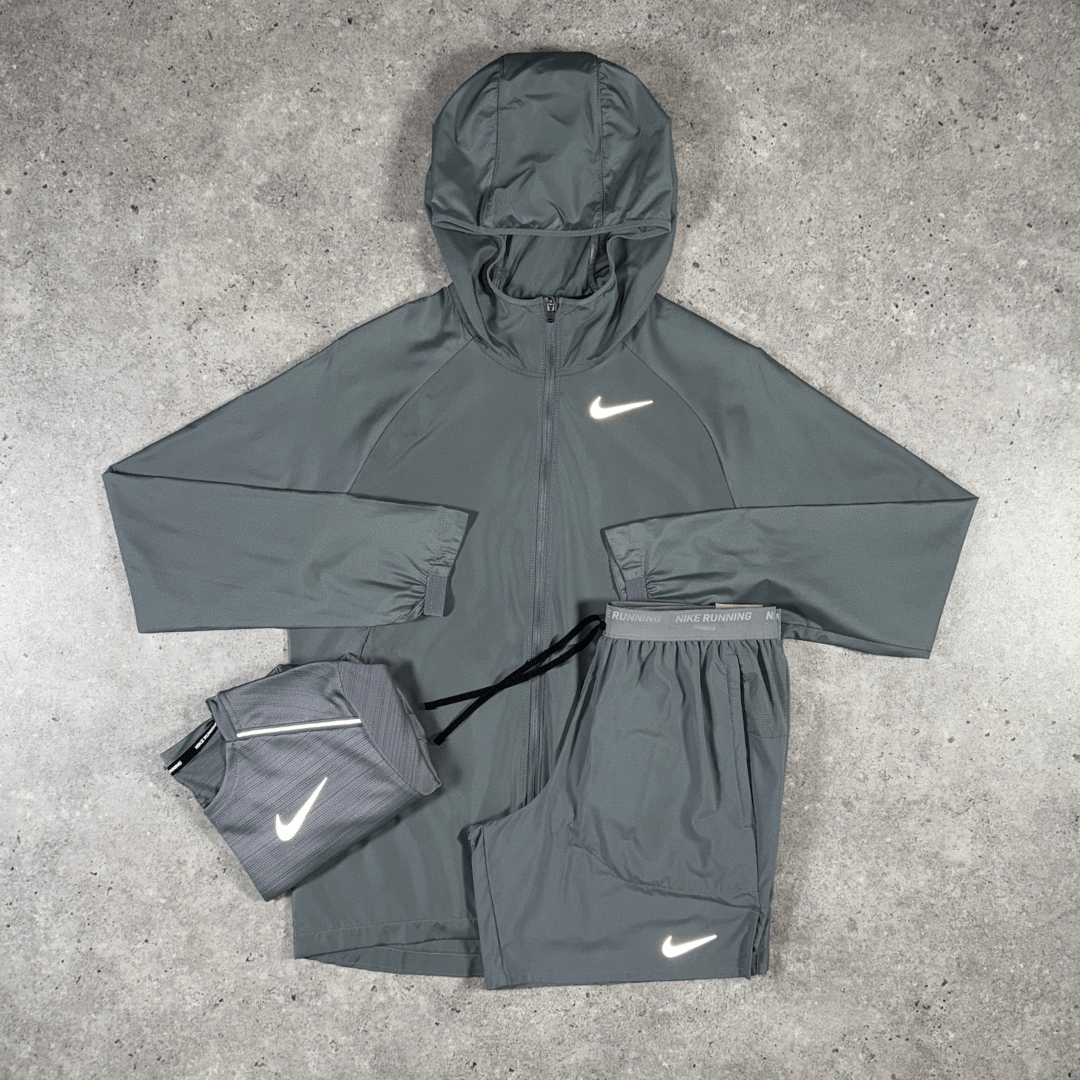 Men's Nike essential jacket t-shirt shorts tri-set in grey