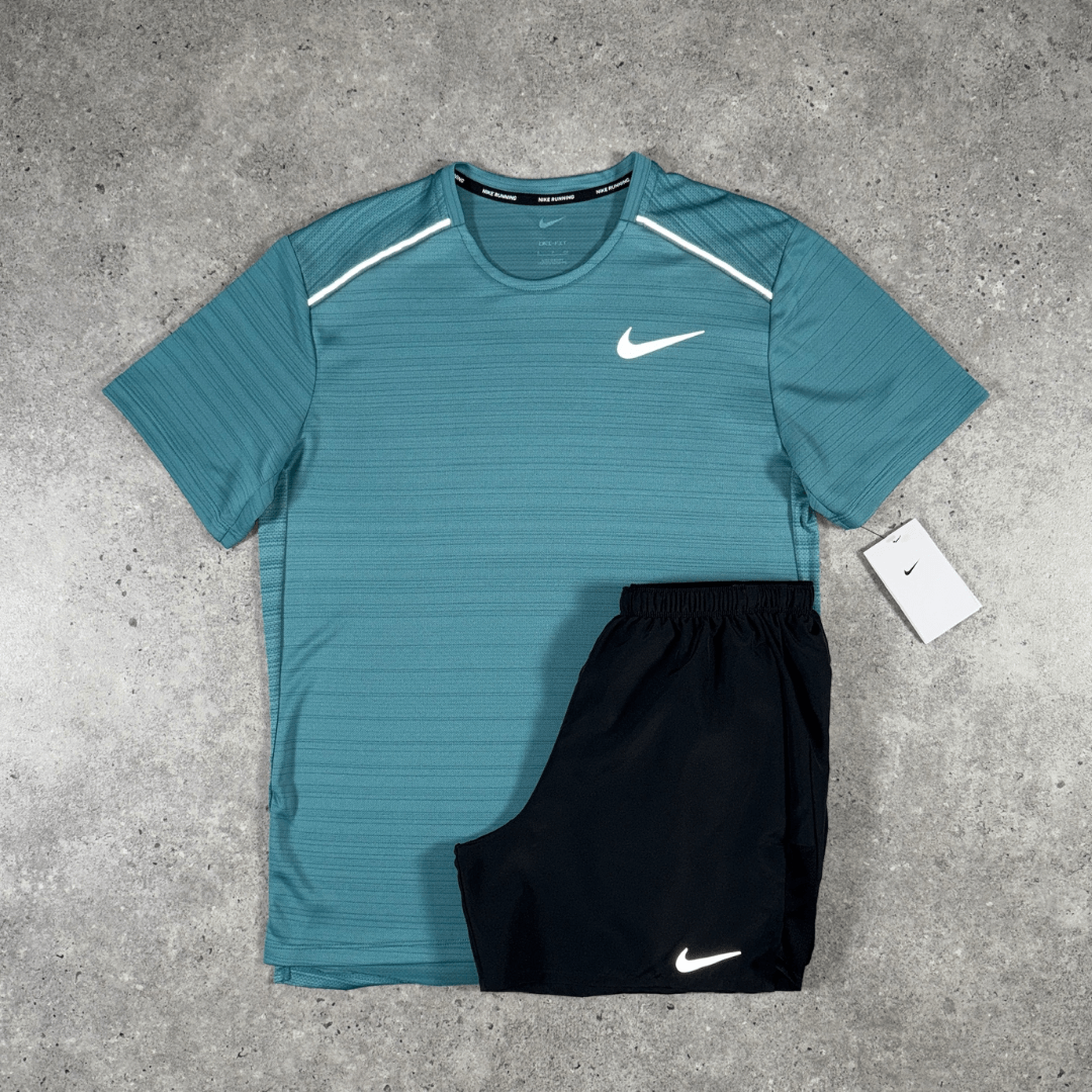 Nike miler 1.0 t-shirt shorts set in mineral teal black