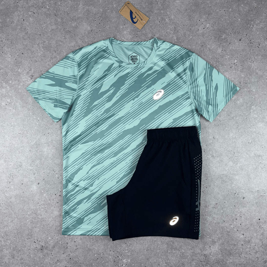 Asics all over print t-shirt icon 'black' set