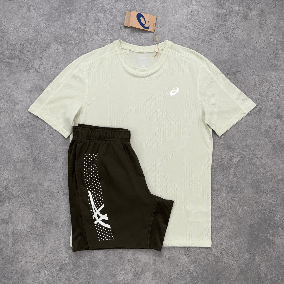 ASICS Jacquard Performance Shorts Set 'Oyster White/Brownstone'