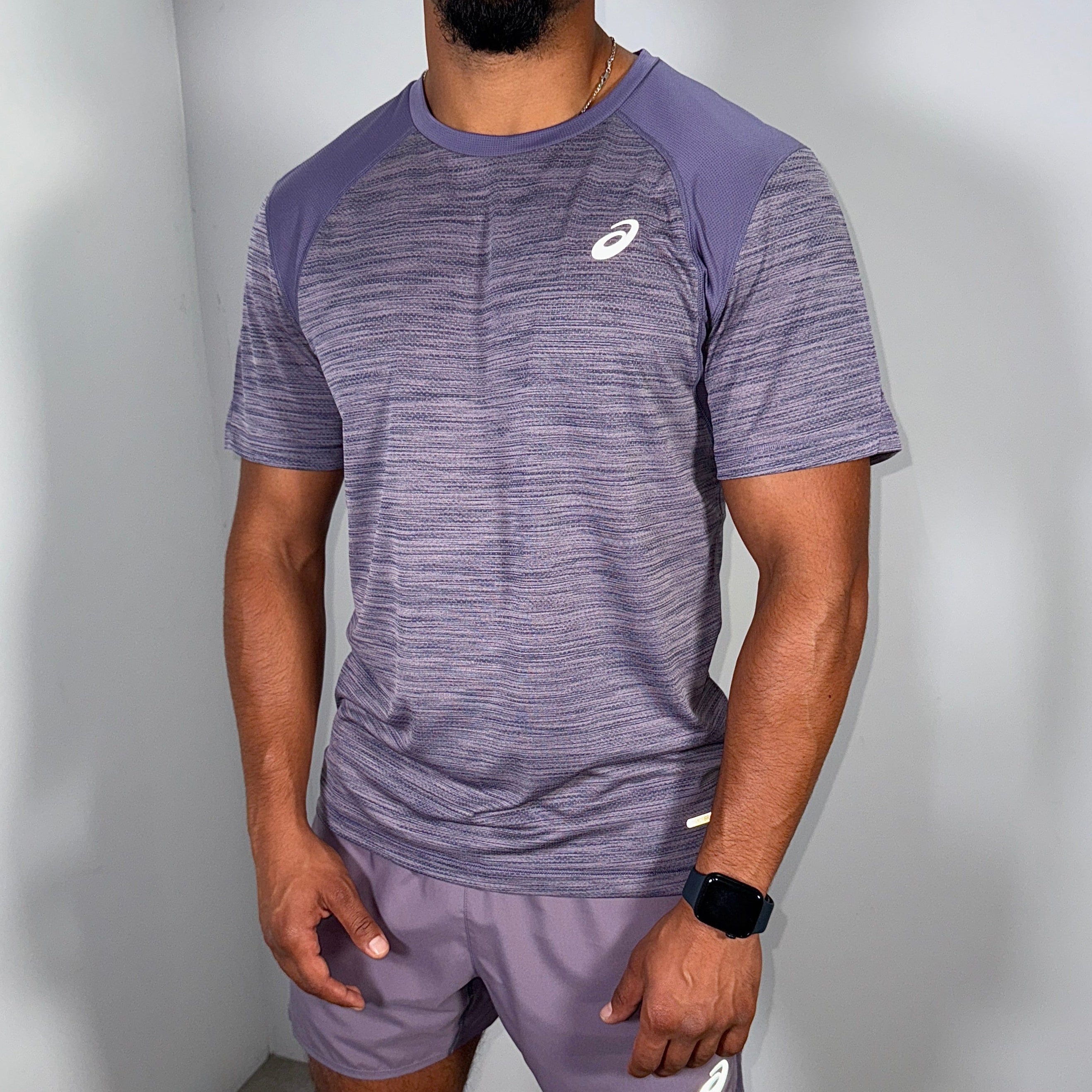 Men's Asics road t-shirt in lavender grey