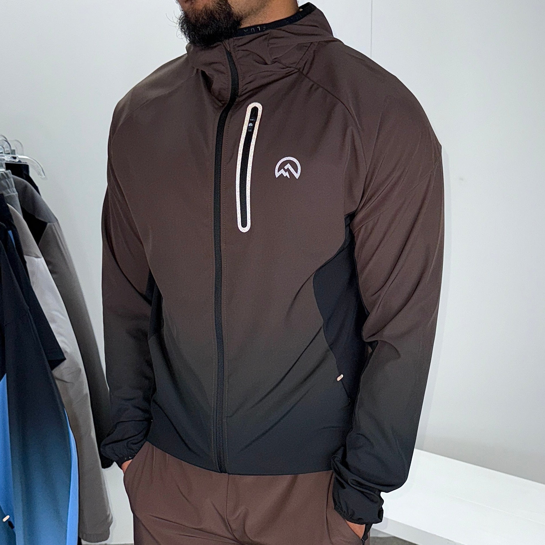 Men's Flux gradient jacket in chocolate and black