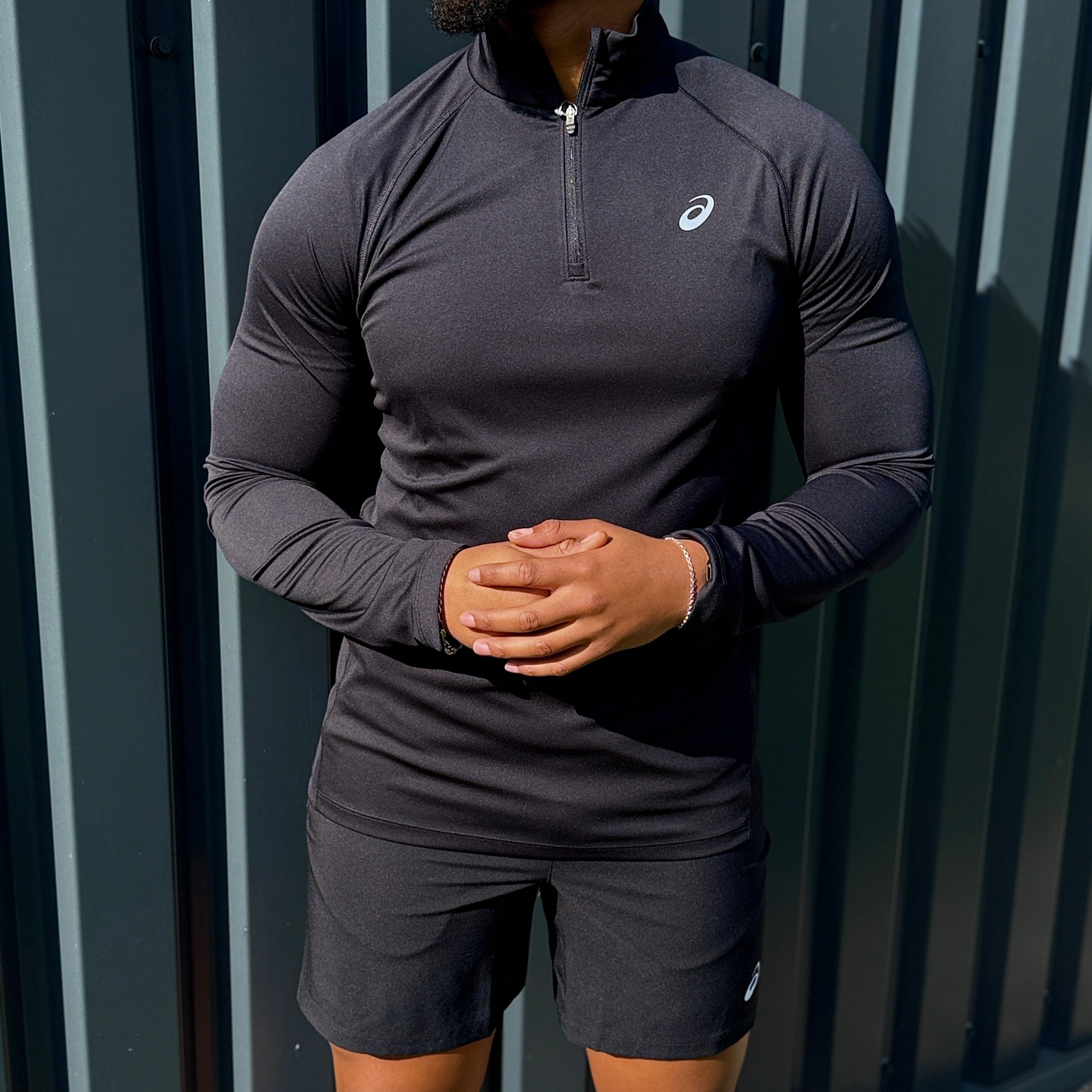 Men's Asics core 1/4 zip short set in black