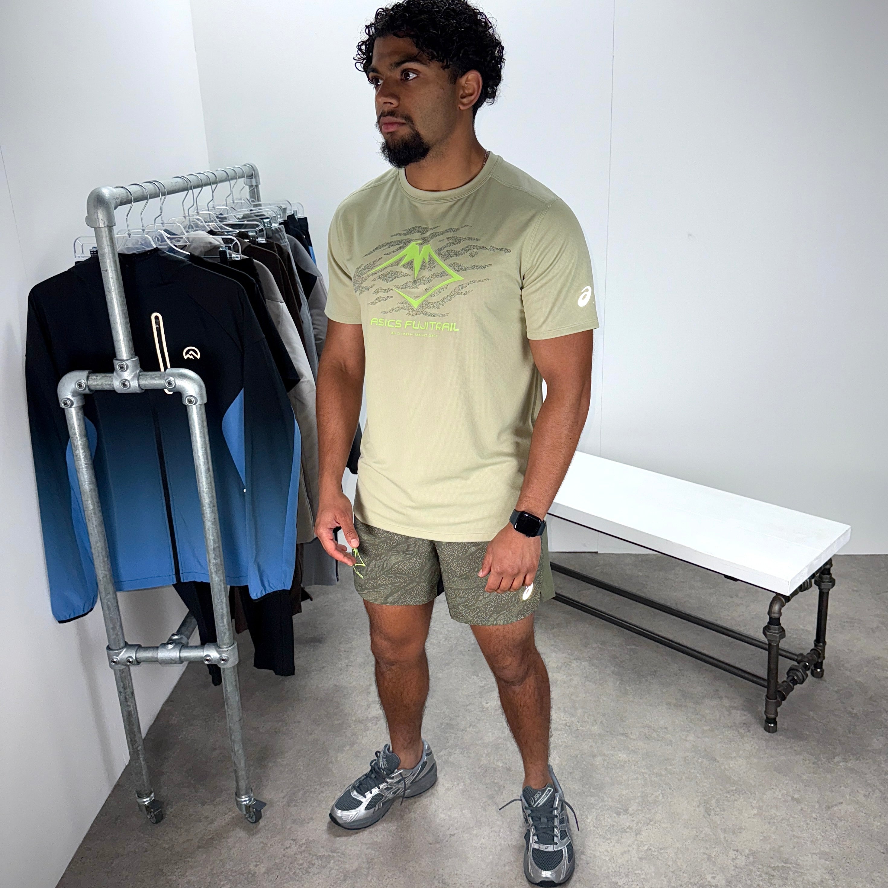 Asics fujitrail all over print short set 'green'