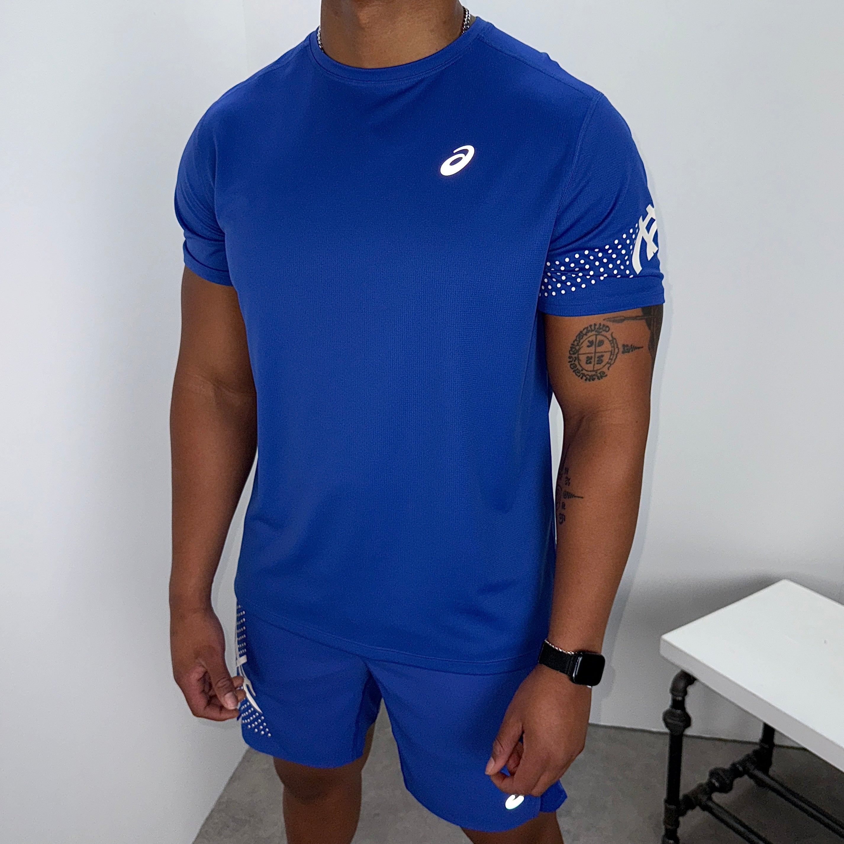 Men's Asics icon t-shirt shorts set dark cobalt