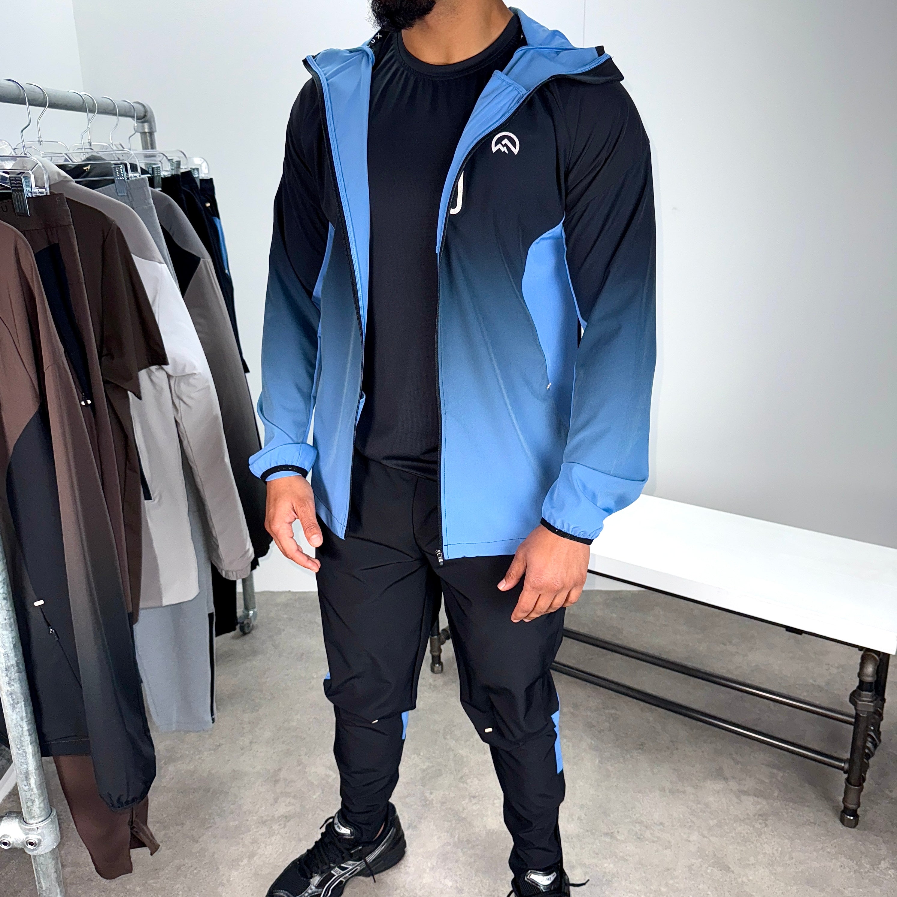 Men's Flux gradient t-shirt jacket pants tri-set in black airforce