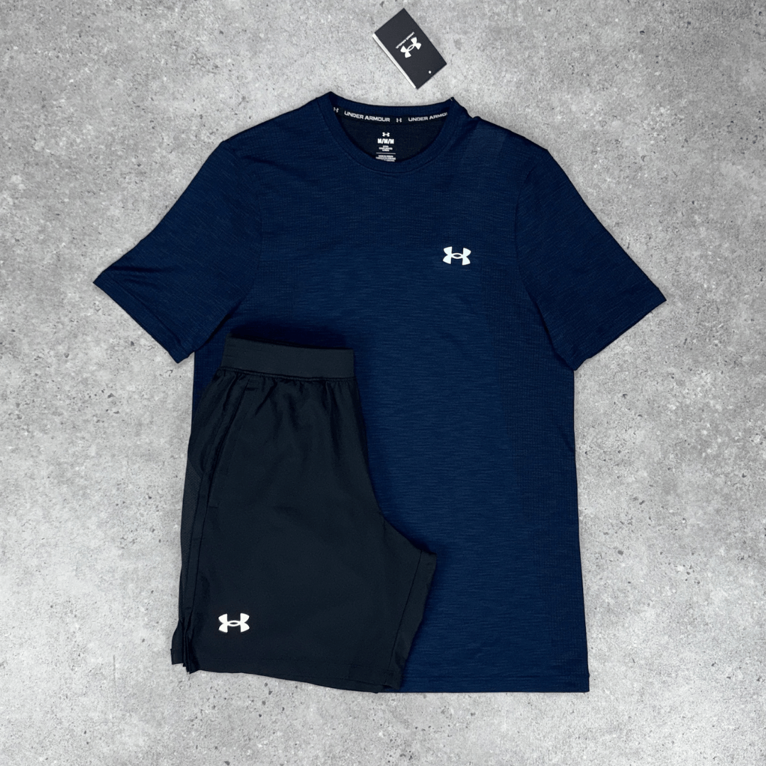 Under armour seamless t shirt short set 'navy/black'