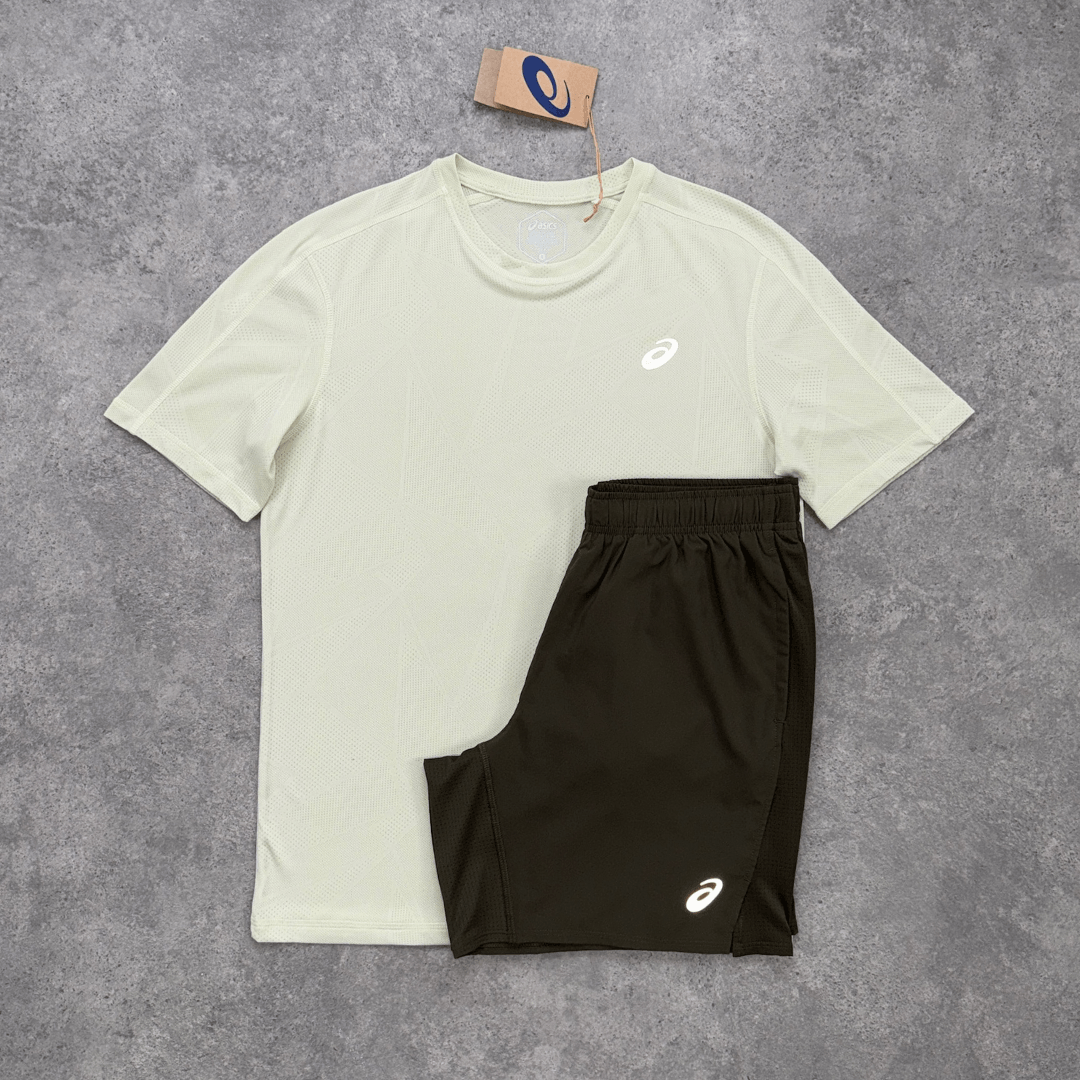 ASICS Jacquard Performance Shorts Set 'Oyster White/Brownstone'