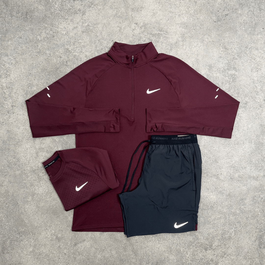Men's Nike Stride 1/4 Zip Tri-Set in Maroon and Black
