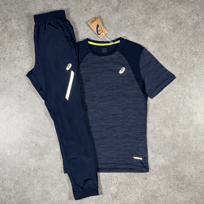 Men's Asics road t-shirt lite pants set in midnight