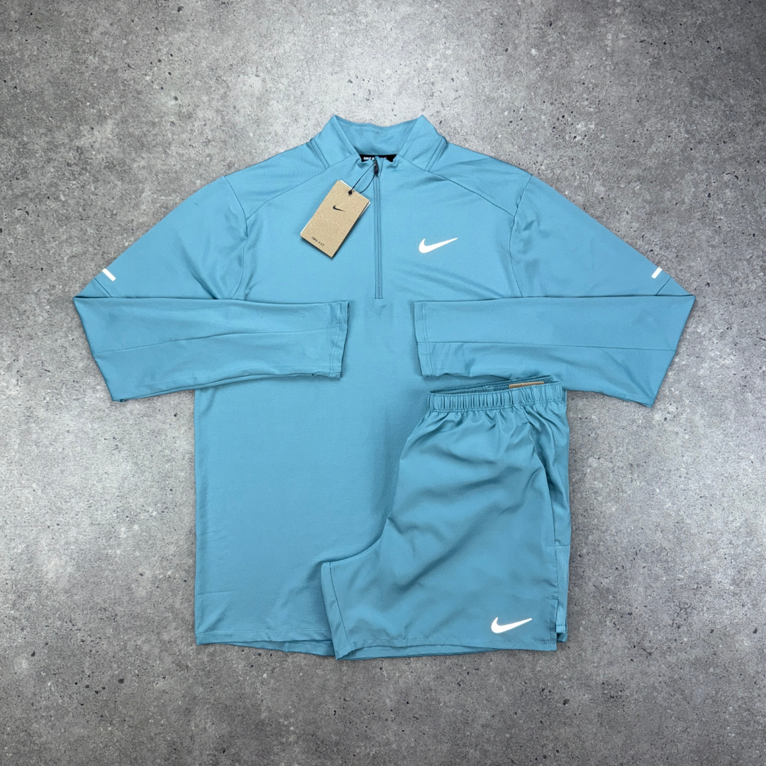Nike 1/4 zip short set 'denim turquoise'