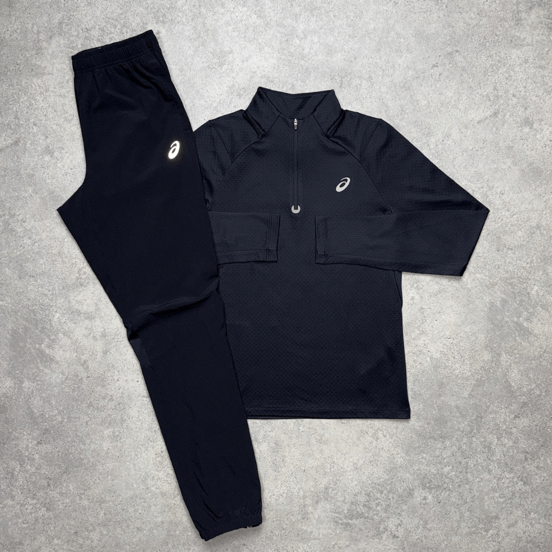 Men's ASICS Lycra 1/4 Zip Pants Set 'Black'