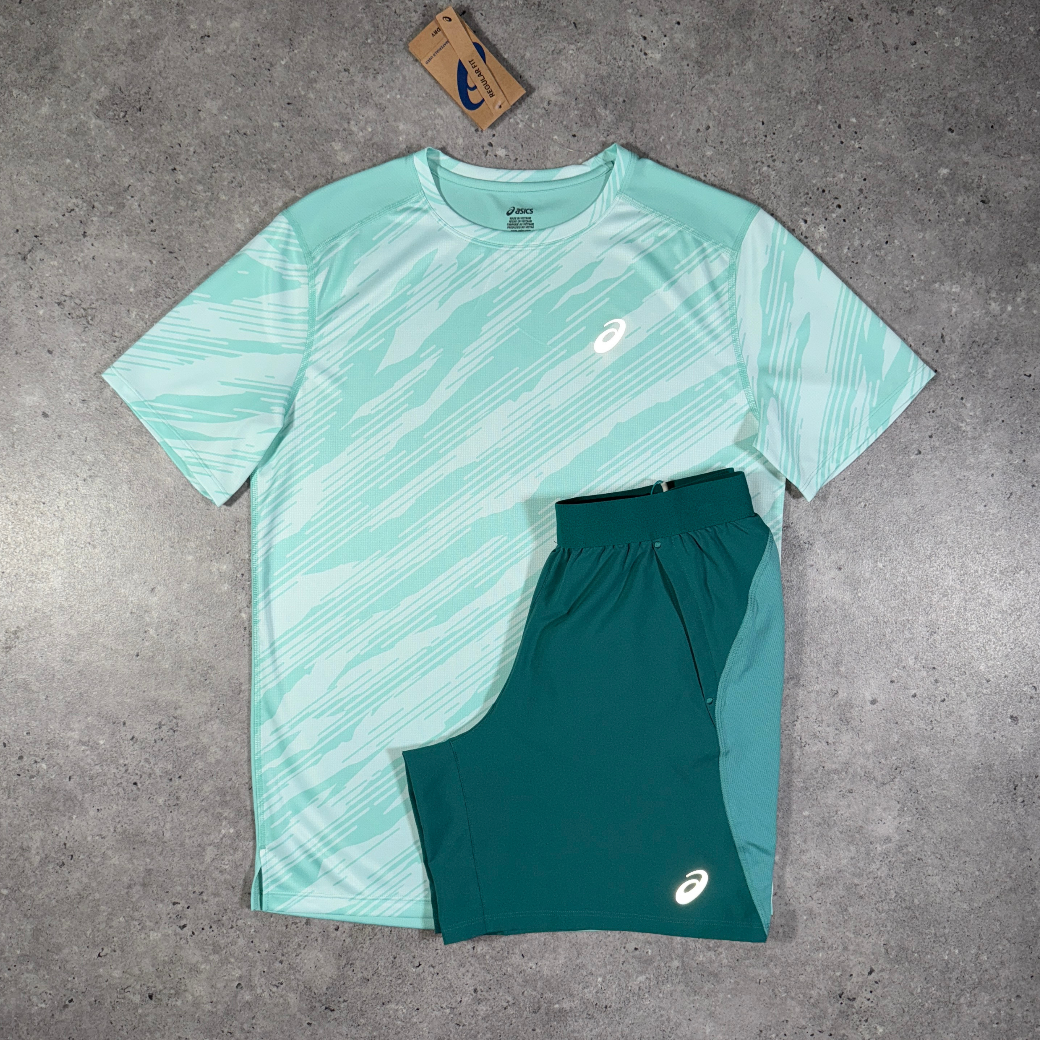 Asics all over print road set 'light green/rainy lake'