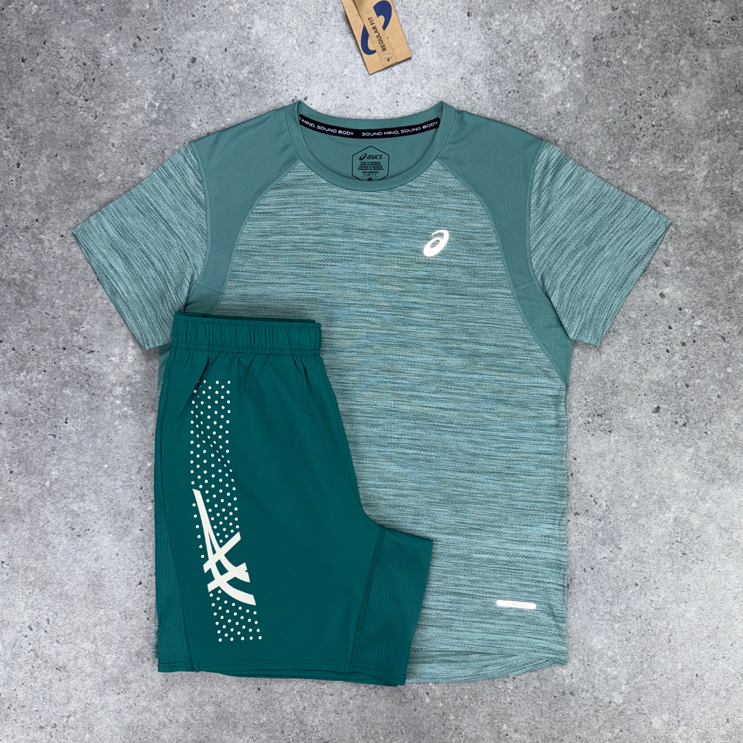 Asics road icon t-shirt set 'teal/black'