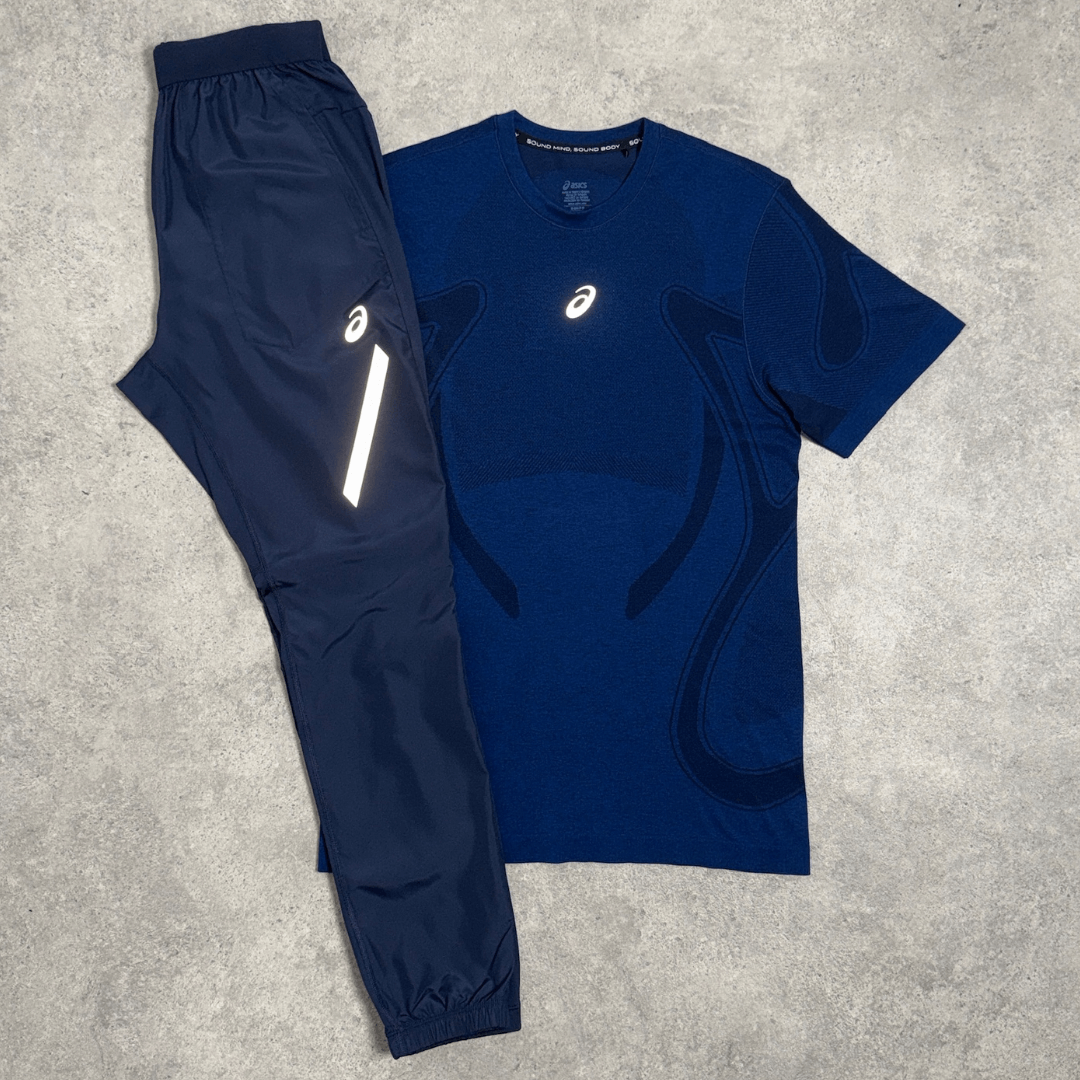Men's ASICS Seamless T-Shirt Lite Pants Set in Midnight
