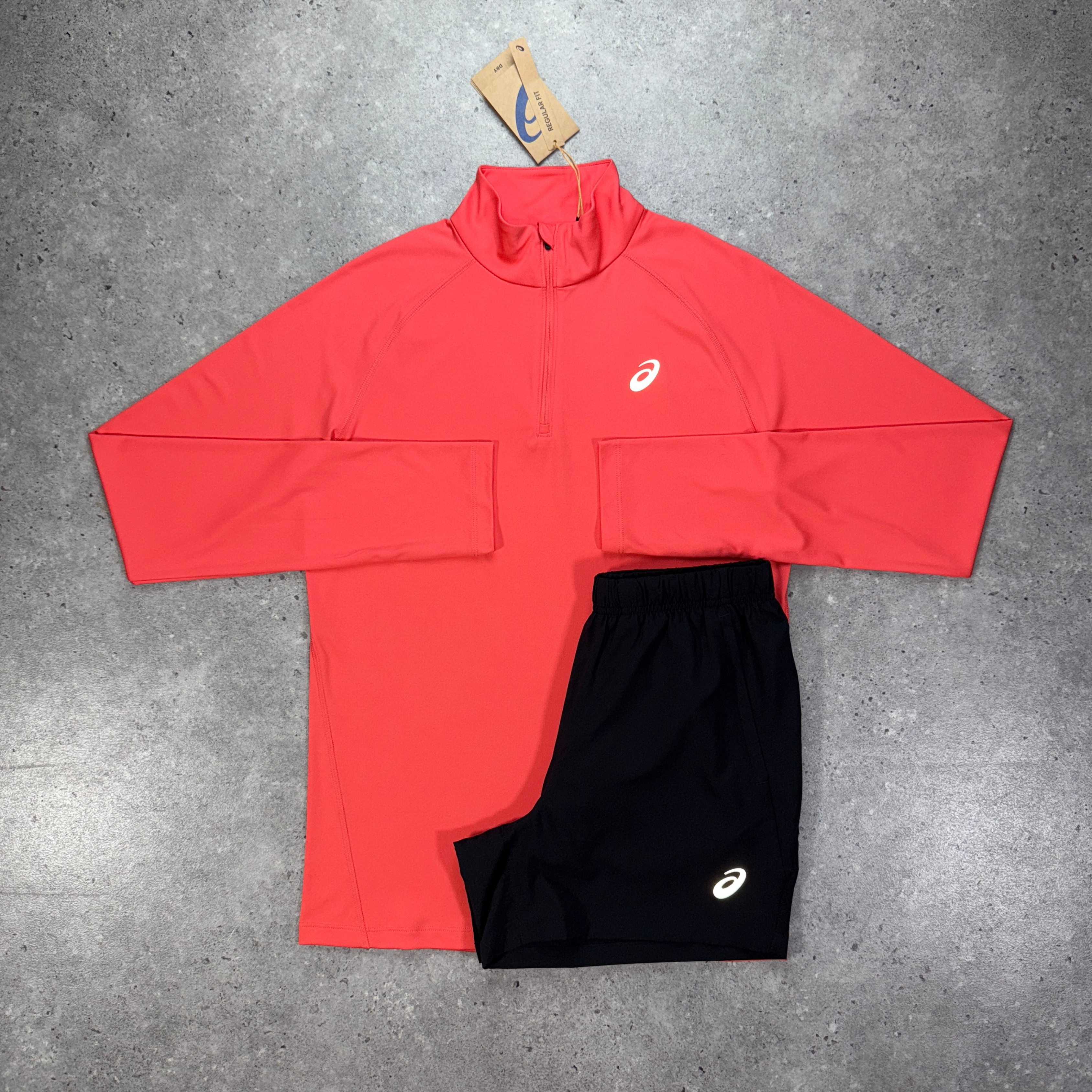 Asics core 1/4 zip set 'coral/black'