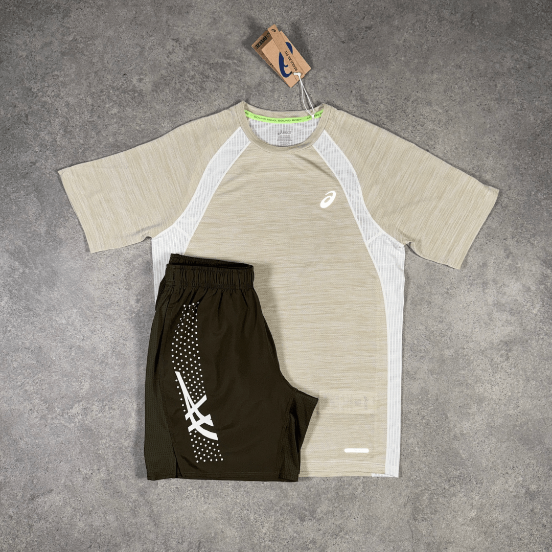 Men's ASICS Road T-Shirt Set 'Cream/Brownstone'