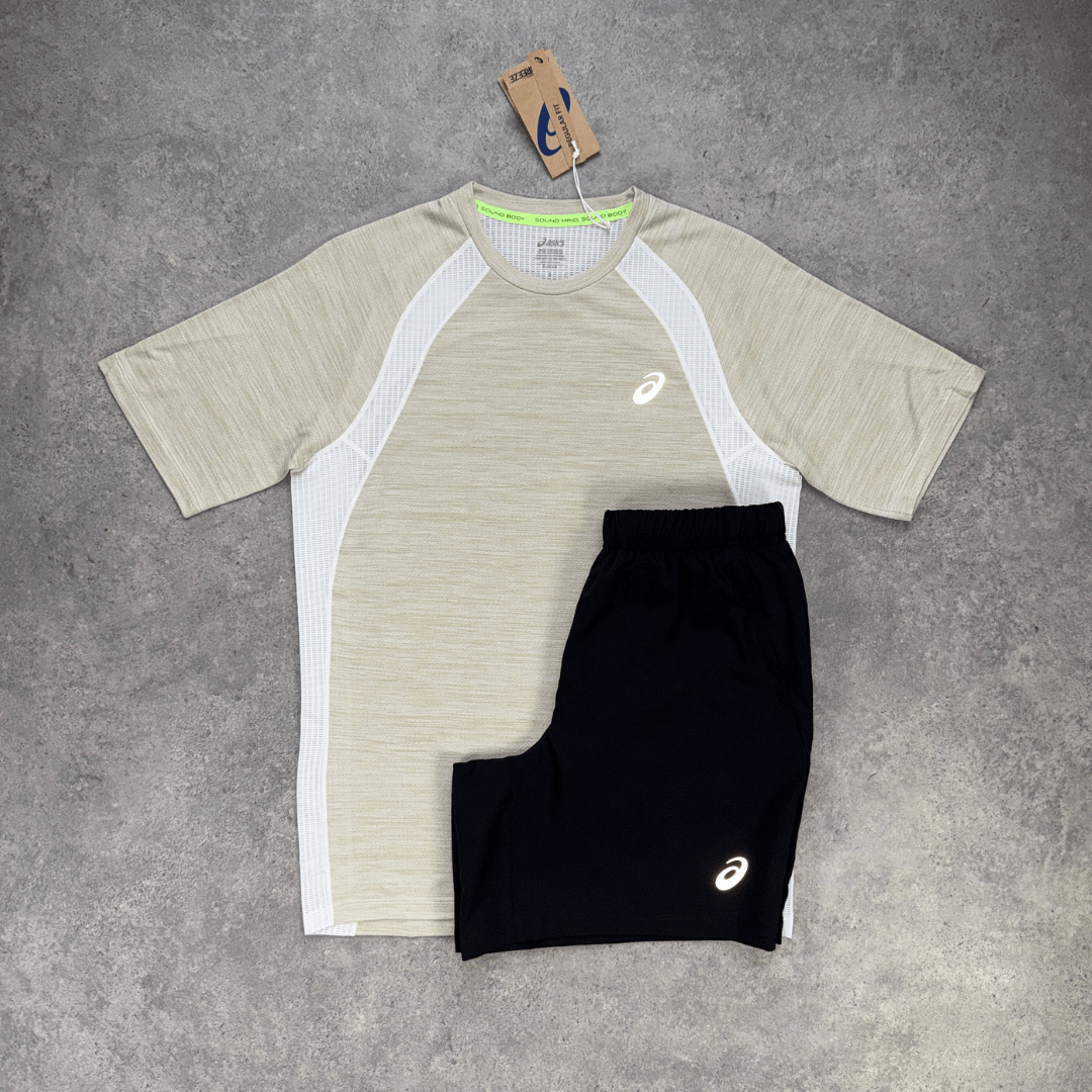 Men's ASICS Road Core Shorts Set 'Cream/Black'