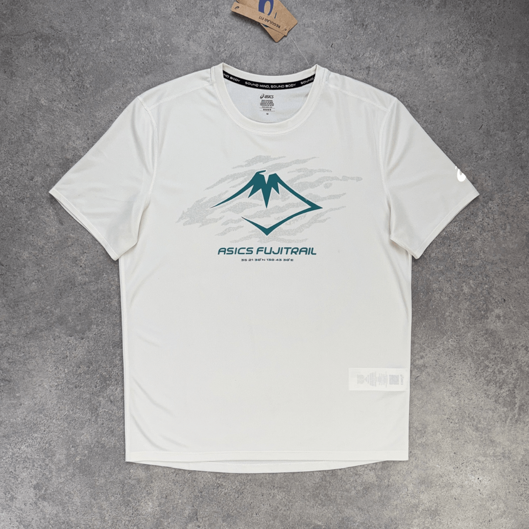 Men's ASICS Fujitrail Logo T-Shirt 'Cream/Rainy Lake'