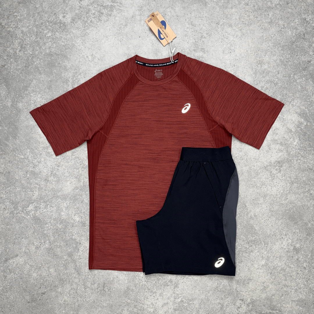 Men's ASICS Road Shorts Set 'Singed Red/Black'