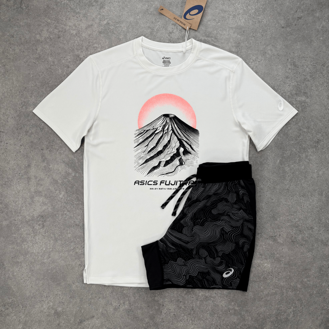 ASICS Fujitrail All Over Print Shorts Set 'Cream/Black'