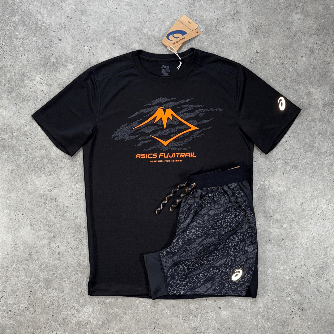 Asics fujitrail all over print short 'black'