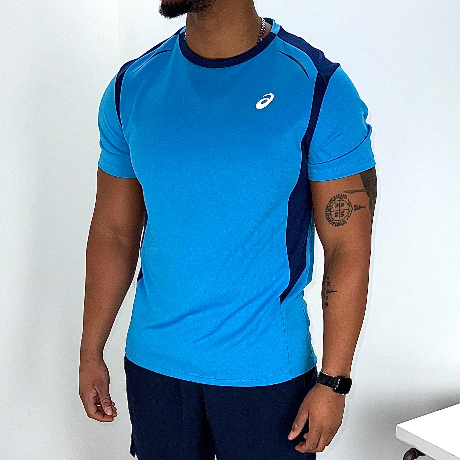 Men's Asics curved seam t-shirt in blue
