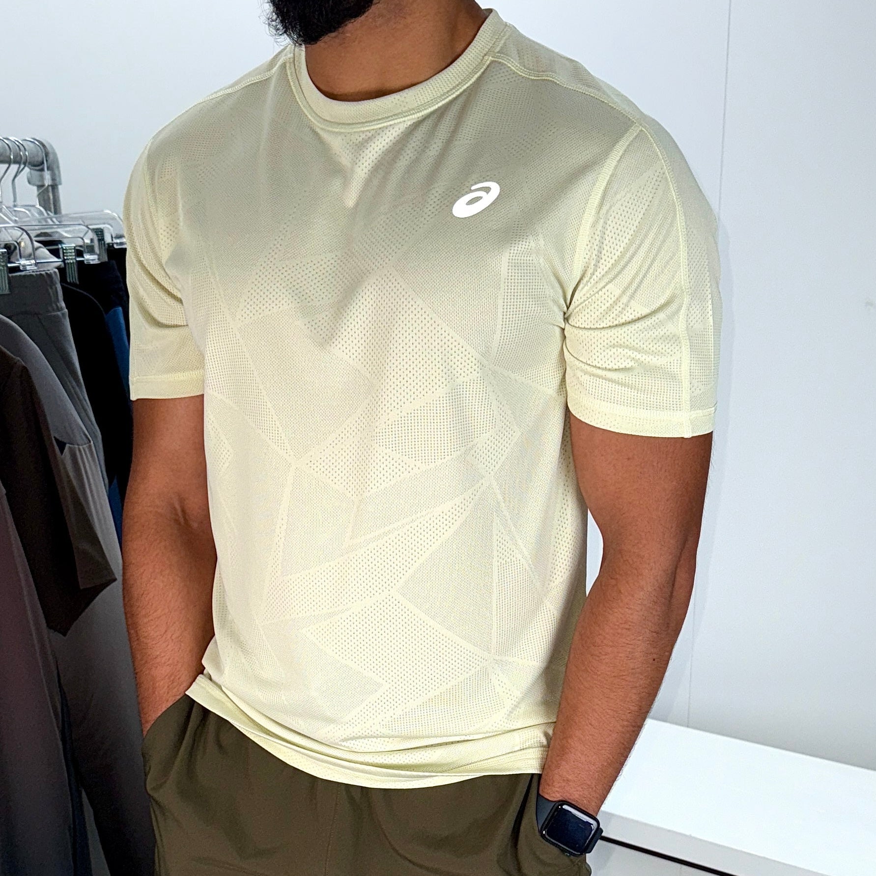 Mens Asics jacquard t-shirt in oyster white