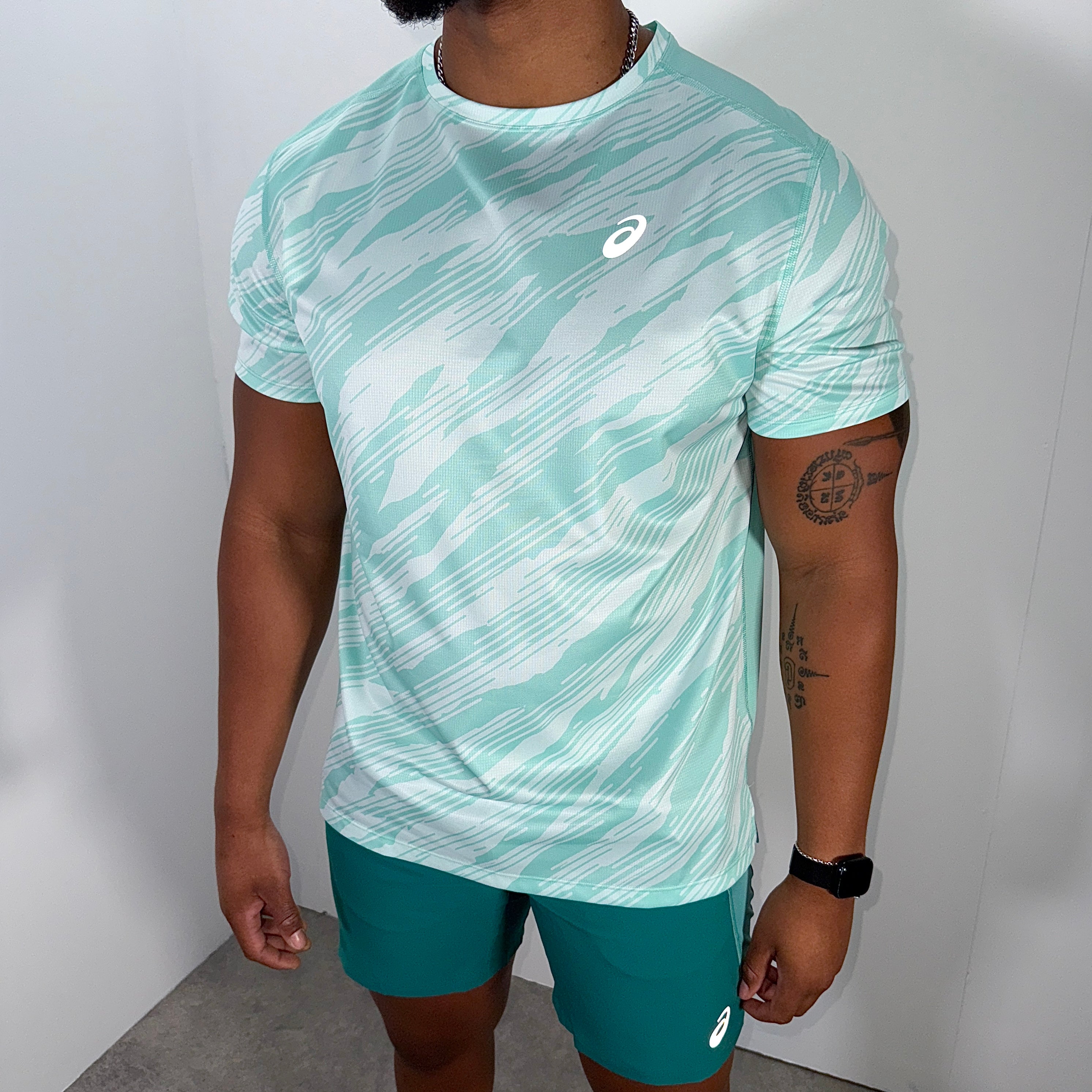 Asics all over print road set 'light green/rainy lake'