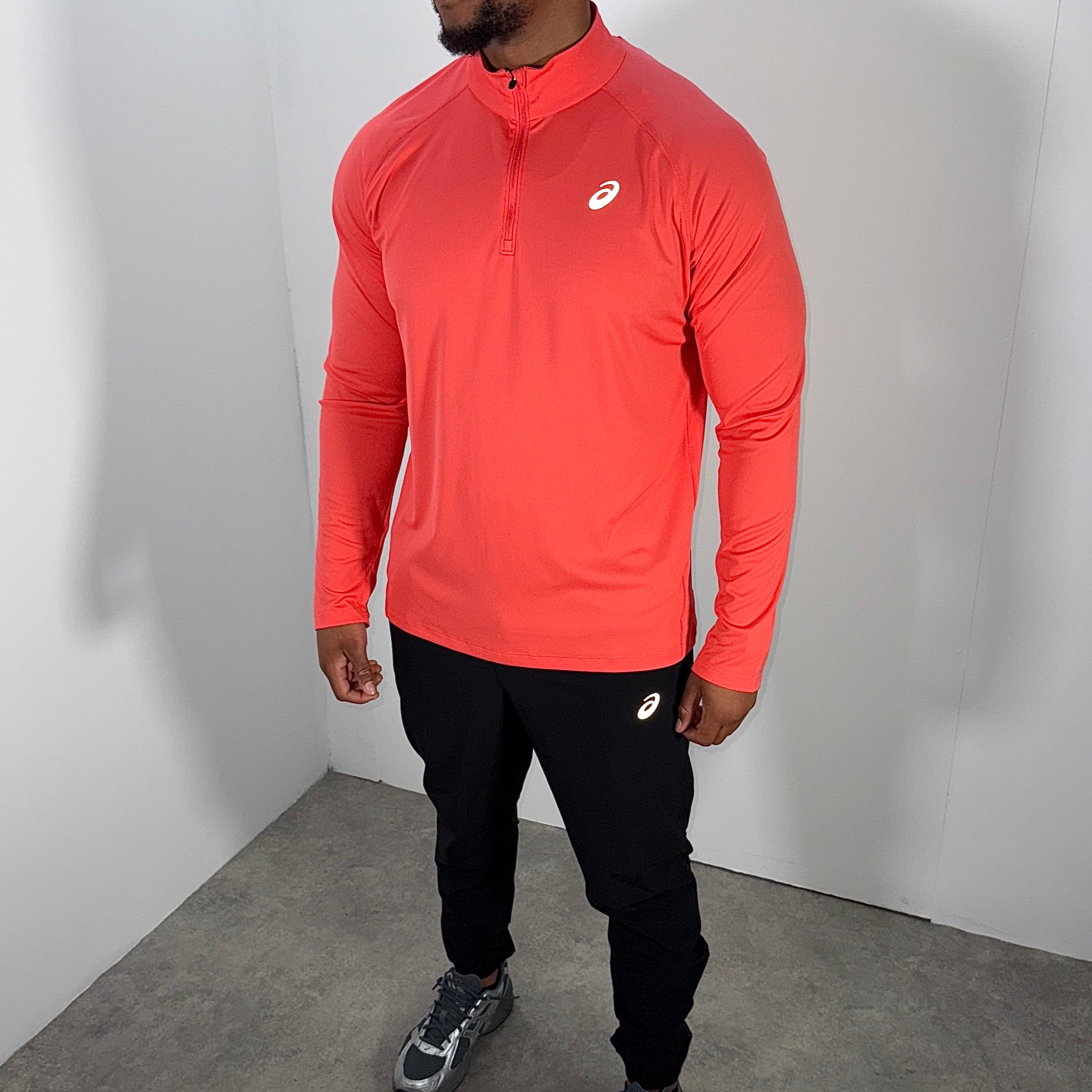 Asics core 1/4 zip pants set 'coral/black'
