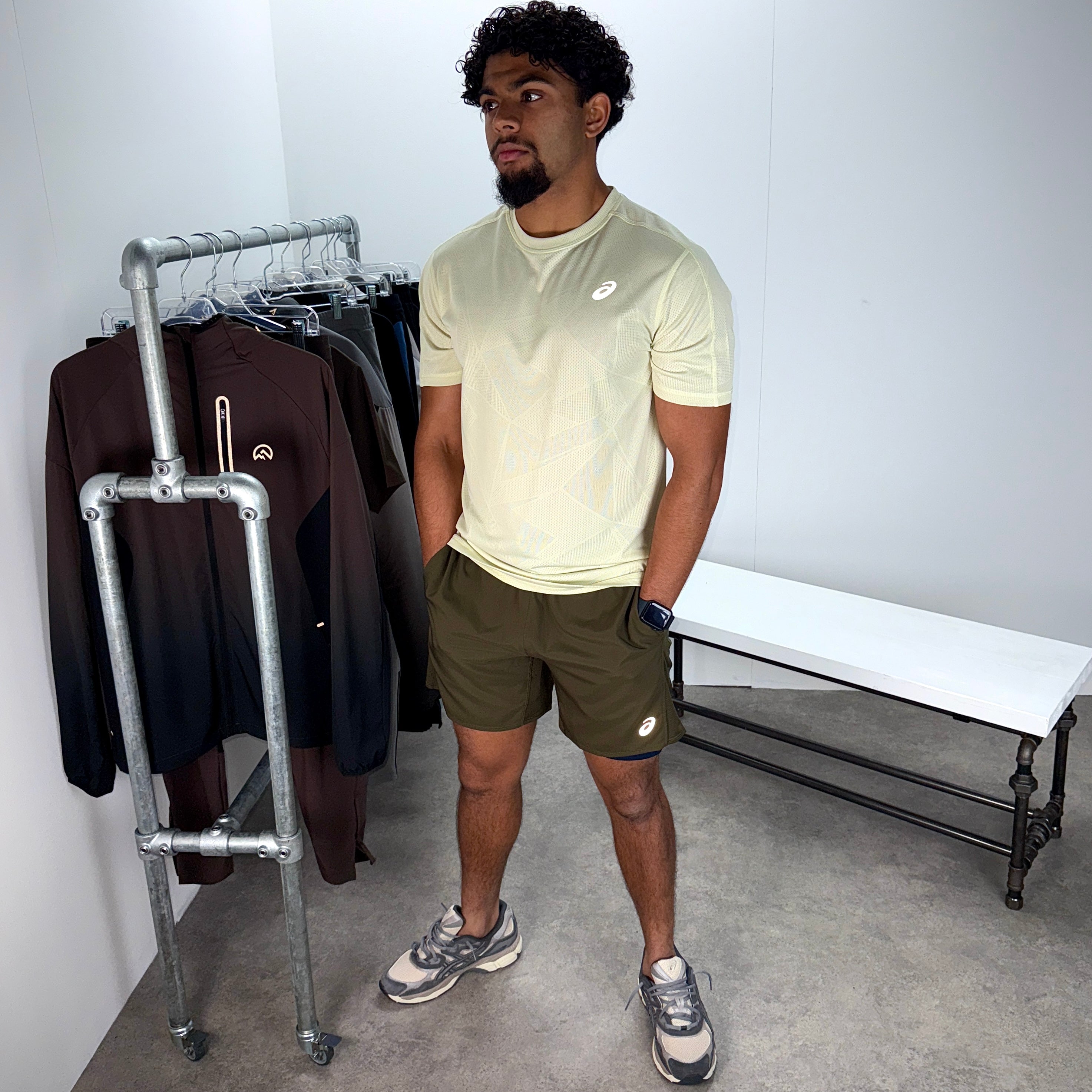 ASICS Jacquard Performance Shorts Set 'Oyster White/Brownstone'