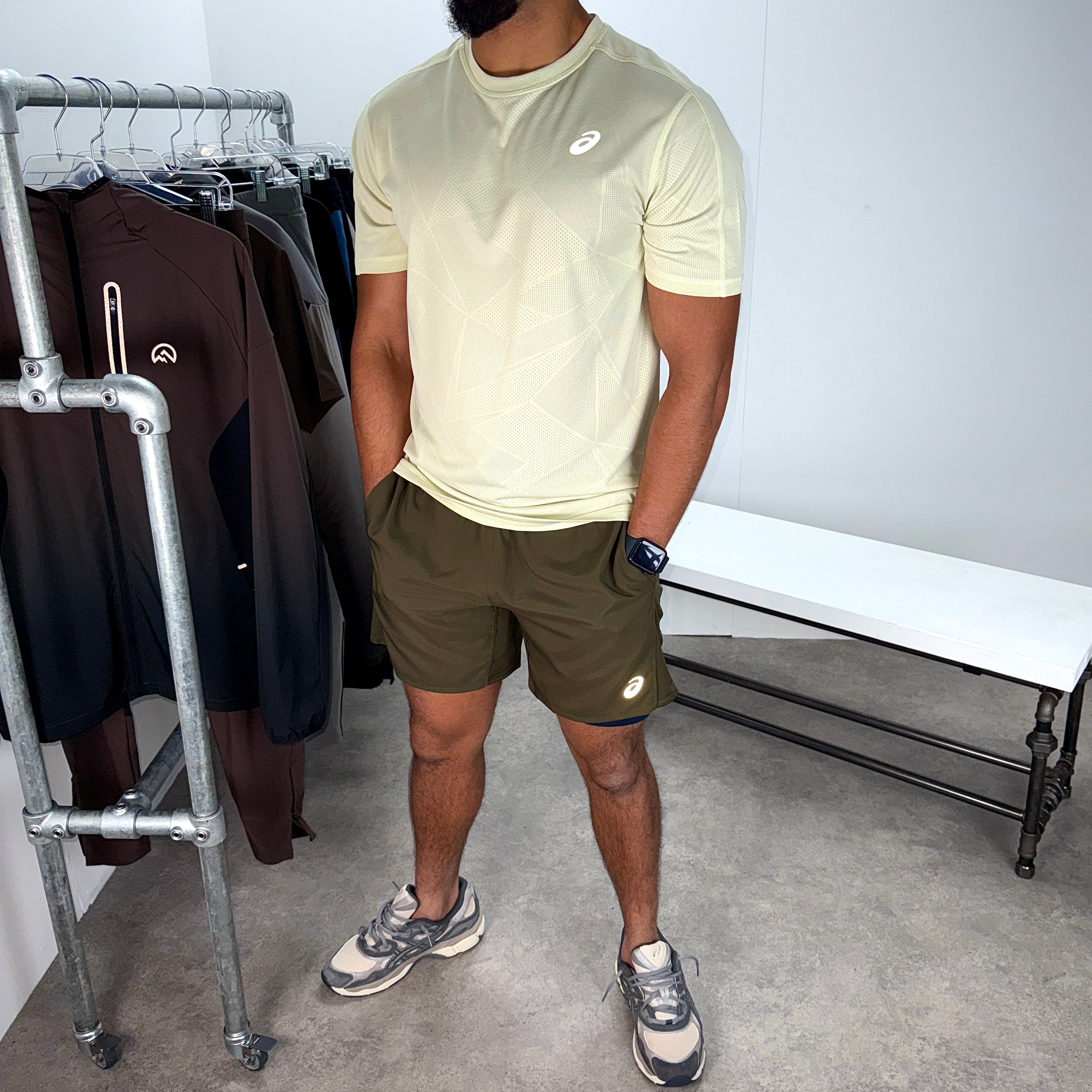 ASICS Jacquard Performance Shorts Set 'Oyster White/Brownstone'